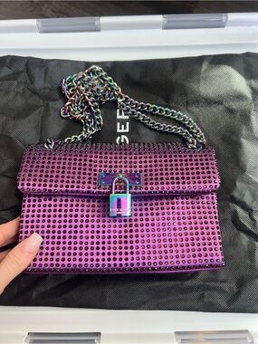 Kurt Geiger Purple Crystal-Studded Shoulder Bag with Iridescent Chain